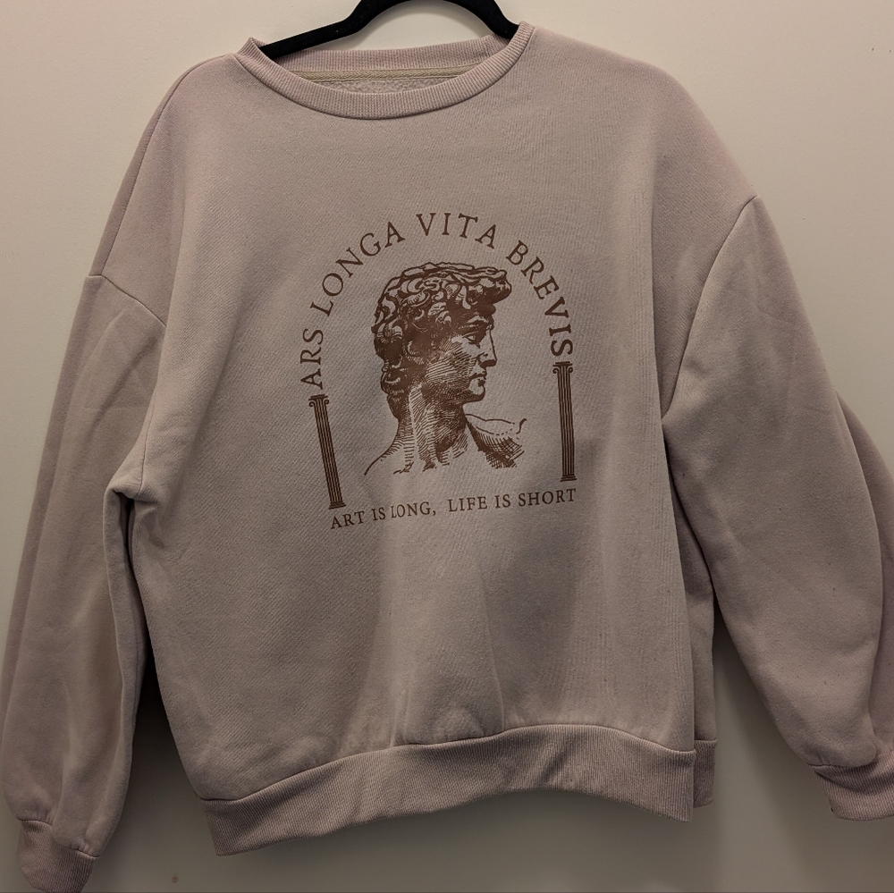 SHEIN Light Beige Cozy Sweatshirt Ars Longa Vita Brevis